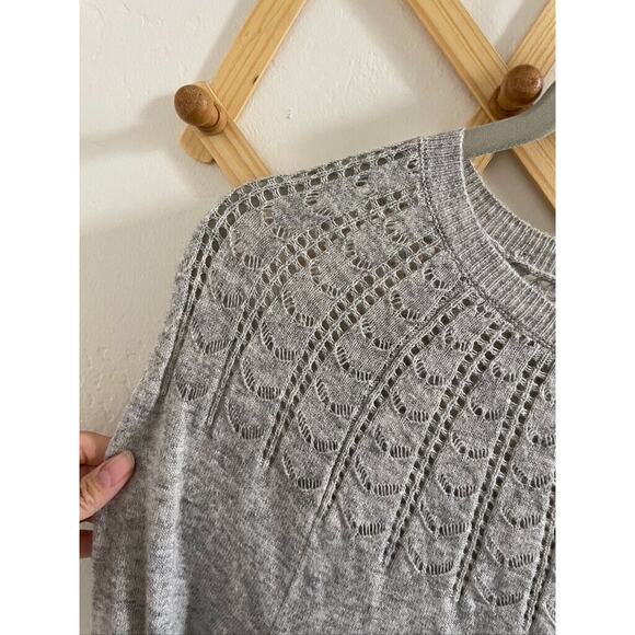 Loft Sweater Women's Medium Pointelle York Gray Wool Blend Crew Neck Pullover - Picture 3 of 6